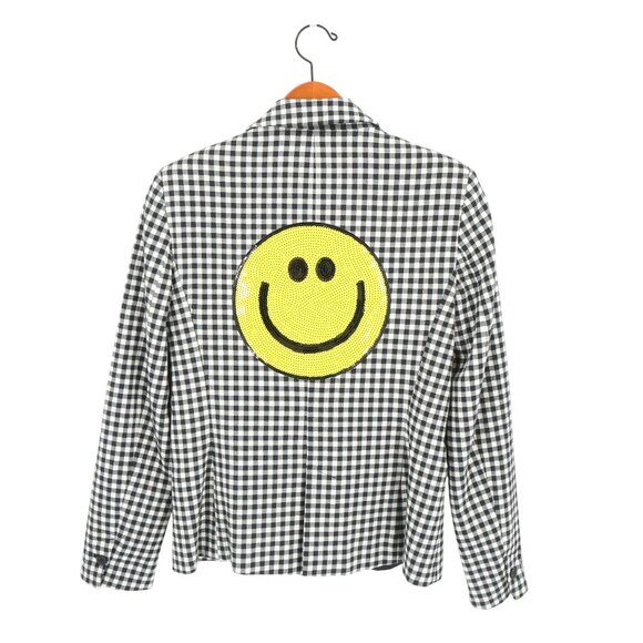 Hipchik Couture Jackets & Blazers - Hipchik Couture Black White Gingham Check Sequin Smile Face Blazer Jacket 6